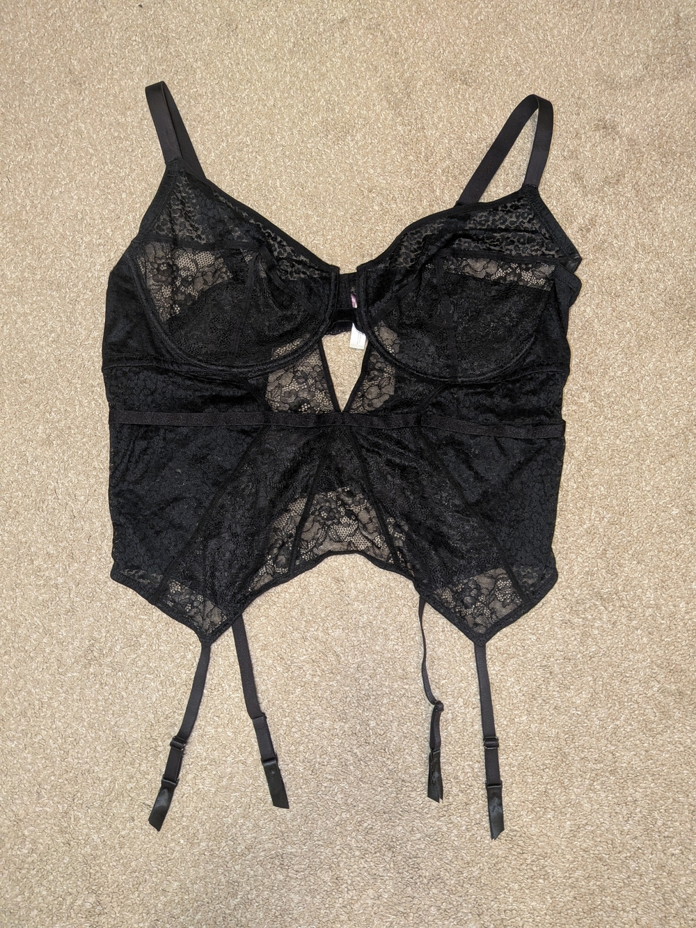 Adore Me Black Lace Longline Garter Bralette